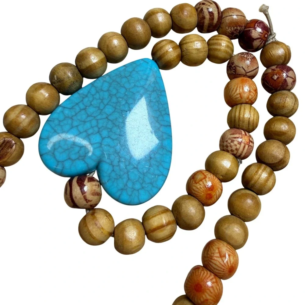 Heart Jewelry Set Turquoise Wood Boho‎ Southwestern Eclectic